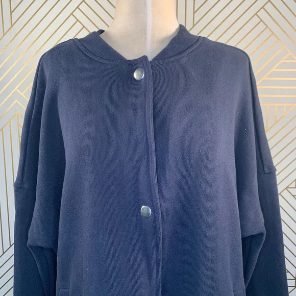 Anthropologie Deletta Murray Coat Sweatshirt Bomber Cotton Navy Blue Size Small - Picture 3 of 10